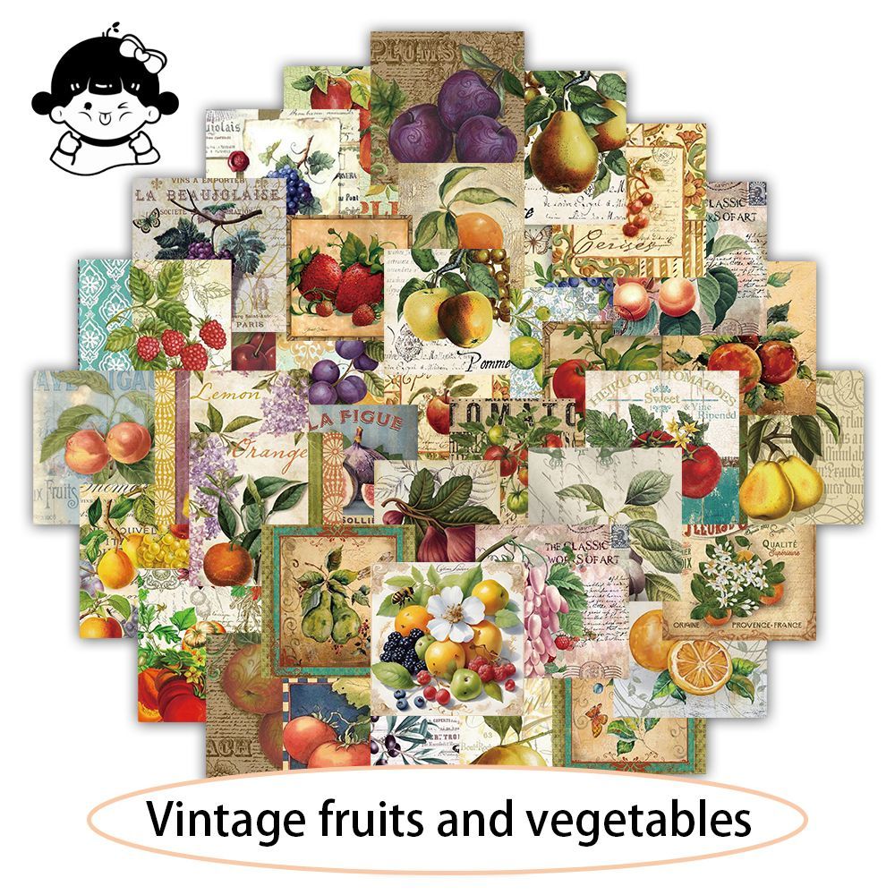 186张复古果蔬贴纸ins风美式怀旧水果蔬菜食物小众手账笔记本贴画
