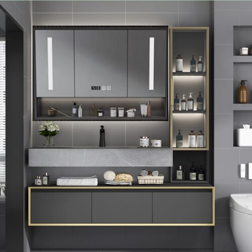 现代浴室柜镜柜北m欧轻奢洗手盆柜智能挂墙式卫浴洗漱台岩板