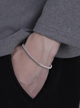 银手链男生男士男款银p饰手绳简单大方潮流小众冷淡简约蛇骨手镯