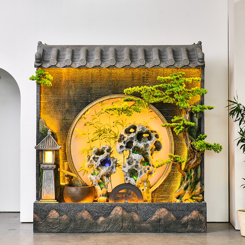 客厅水幕墙庭院别墅假山流水喷泉摆件公司会所玄关装饰隔断屏风墙