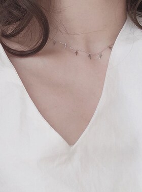 十字架项链简约p女款吊坠小众设计短款锁骨链