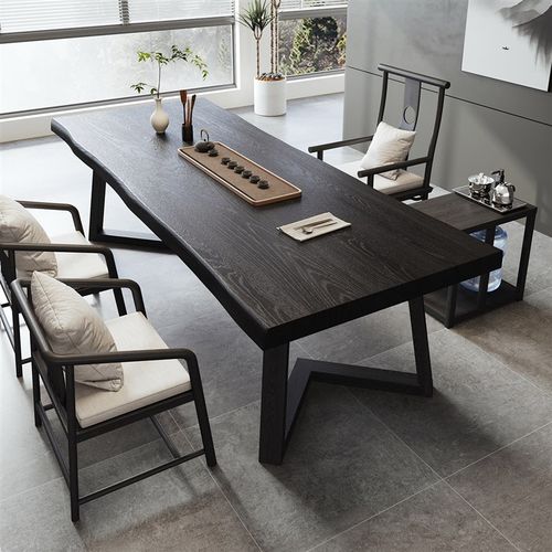 全实木碳化茶桌椅组合客厅家用整板泡茶桌功夫禅意黑色侘寂风茶台