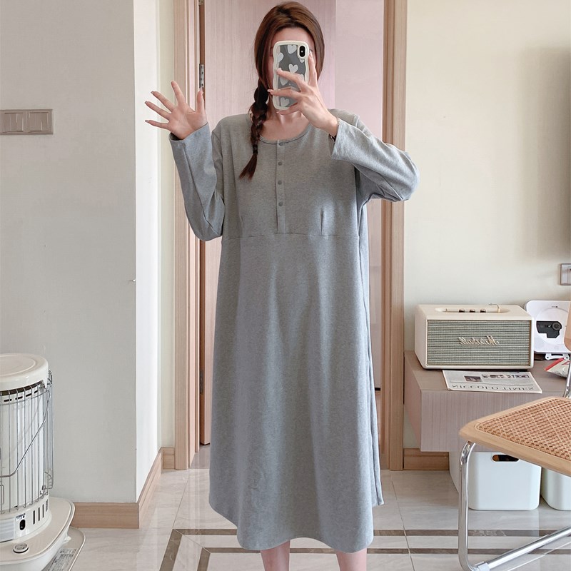 【带胸垫】孕妇睡裙春秋哺乳睡衣产后月子服大码200斤.产妇产房待