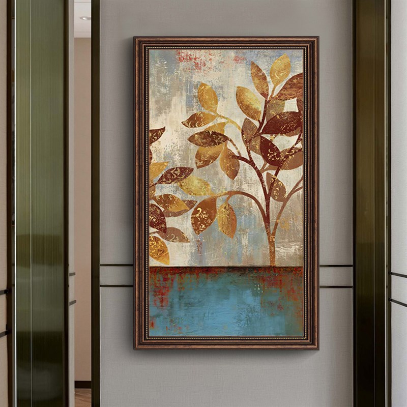 美式玄关入户g装饰画进门处大气树叶挂画走廊过道抽象墙画简美壁图片