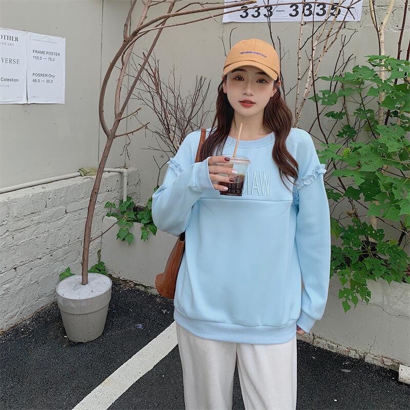 加绒加厚秋冬季秋冬o装横拉链开口哺乳期外出上衣服春秋装卫衣女