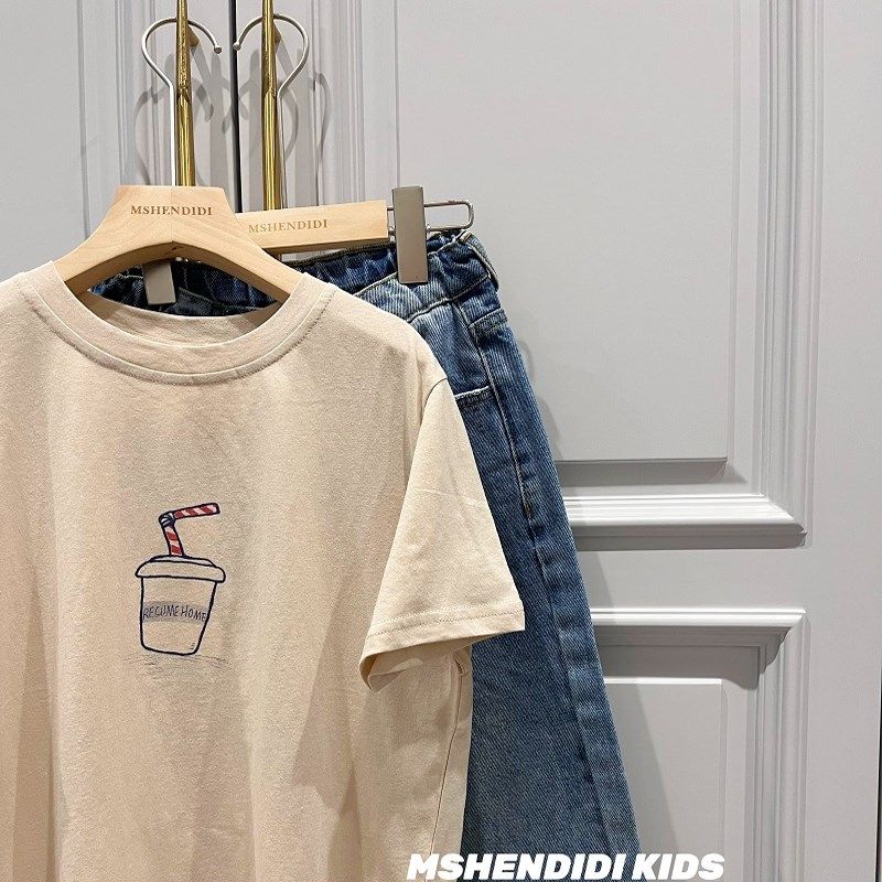 简约洋气~男童奶茶短袖T恤2025夏季新款儿童宽松韩版半袖上衣潮,童装/婴儿装/亲子装,T恤,淘宝优惠券,粉丝福利购,淘宝优惠卷