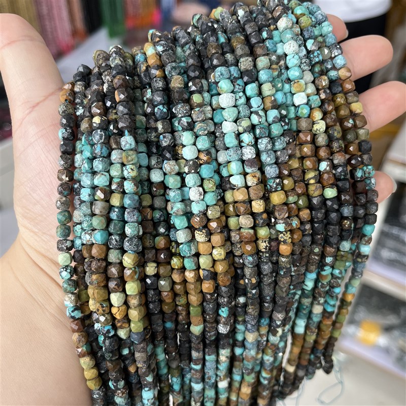 天然渐变湖北松石方糖散珠配珠Diy手工串珠项链手链配珠