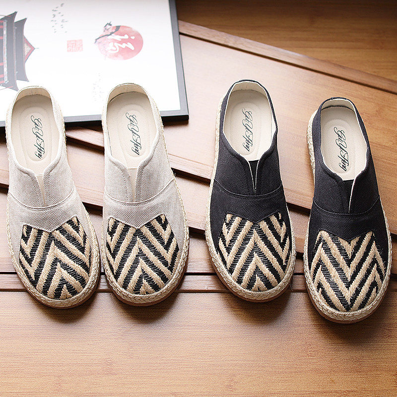 2021夏季民族风凉拖鞋男士包头拖鞋透气懒人草编半拖鞋复古亚麻男,流行男鞋,包头拖,淘宝优惠券,粉丝福利购,淘宝优惠卷