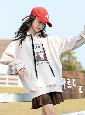 女大童春秋冬款卫衣女孩儿童冬季一体加绒加厚打底衫上衣服12岁15