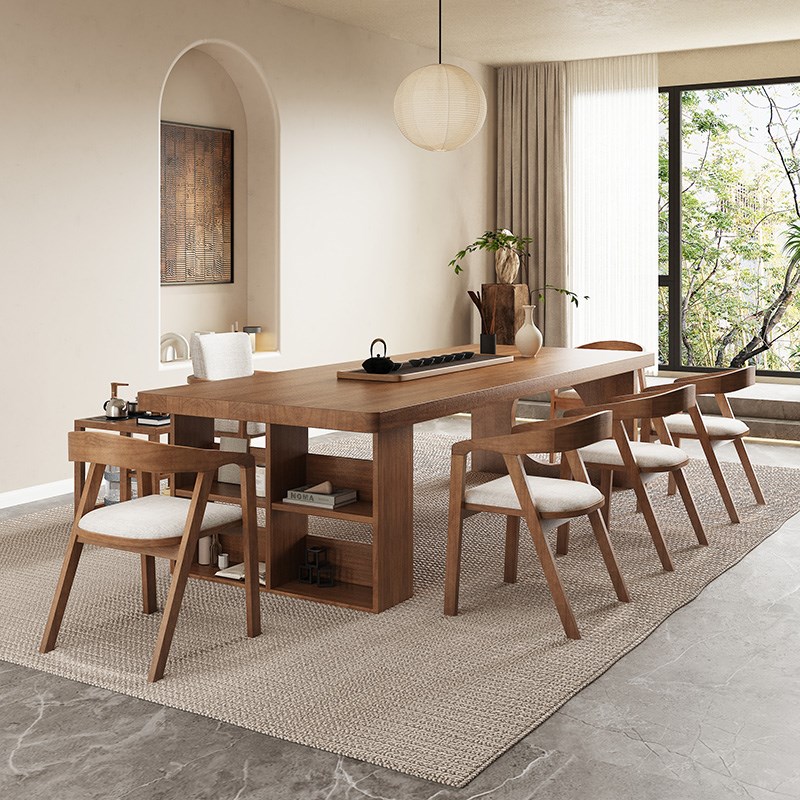 新中式茶桌大板实木泡茶桌侘寂客厅家用茶台茶柜一体洽谈桌椅组合