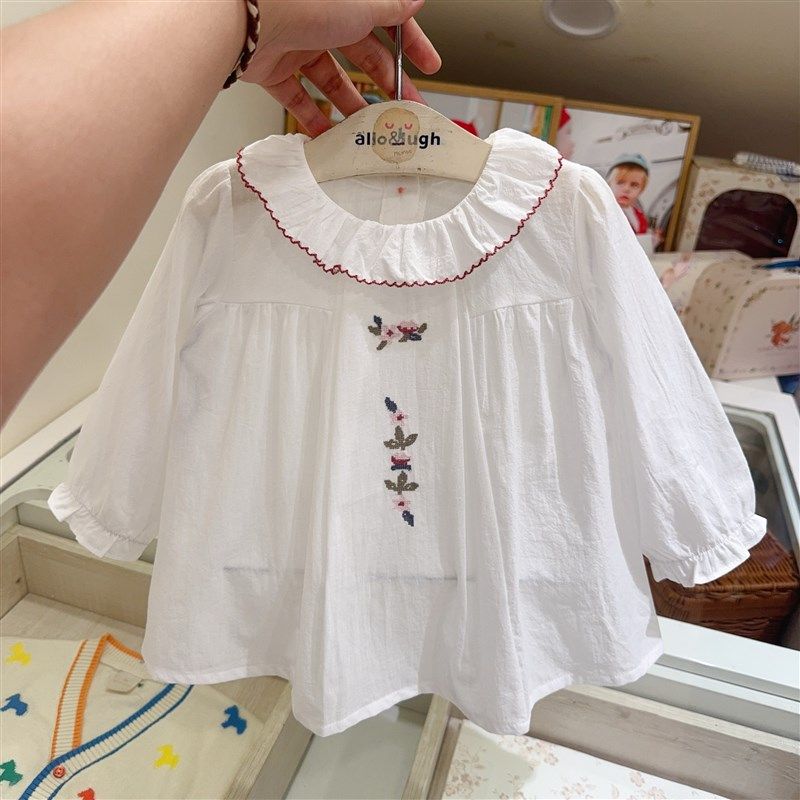 韩国童装 24夏秋女宝儿童洋气翻领刺绣小花长袖衬衣 甜美娃娃衫,童装/婴儿装/亲子装,衬衫,淘宝优惠券,粉丝福利购,淘宝优惠卷