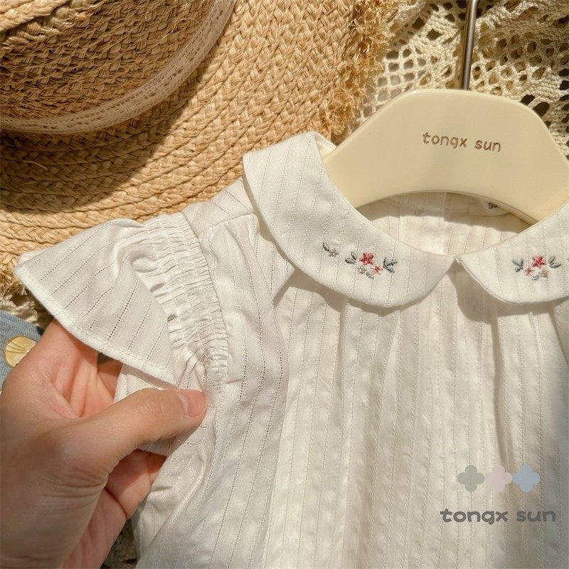 【轻薄镂空提花棉纱】女童夏季上衣  柔软棉纱纯白飞袖翻领娃娃衫,童装/婴儿装/亲子装,T恤,淘宝优惠券,粉丝福利购,淘宝优惠卷