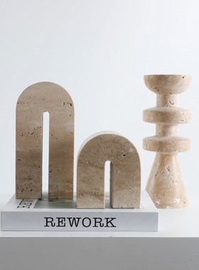 客厅酒店样板房桌面软装中古黄E洞几何摆件书立简约北欧风