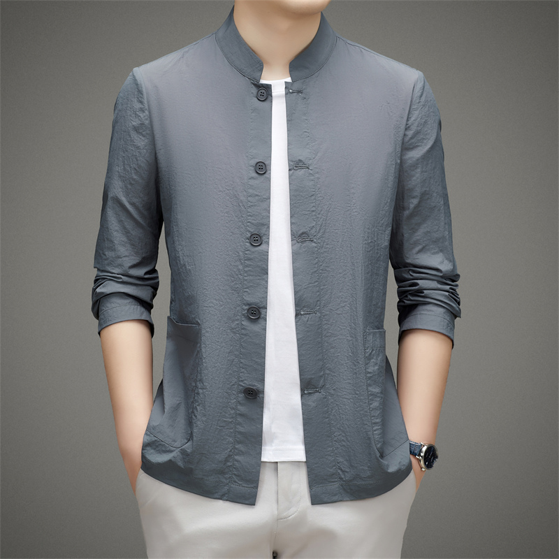 防晒衣男中山装外套夏季立领冰丝皮肤衣轻K薄透气中国风休闲防晒