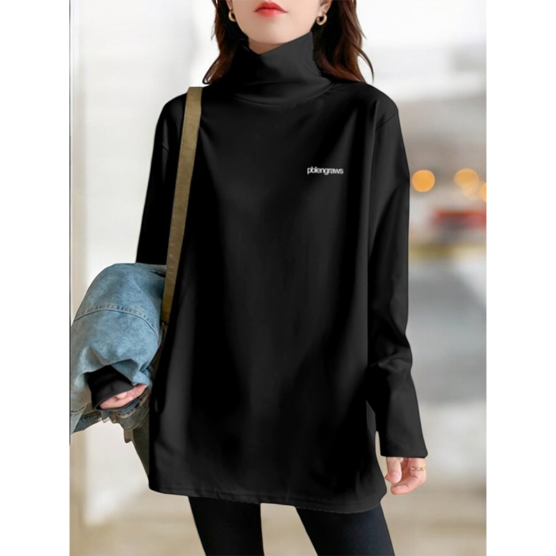 中长款高a领德绒打底衫女秋冬内搭保暖加厚可外穿宽松长袖T恤上衣