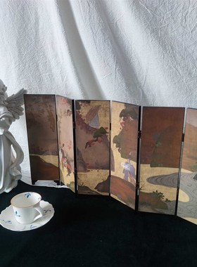 中古桌面小屏风摆件n家居礼品装饰特色日式工艺品纪念品漆器饰品