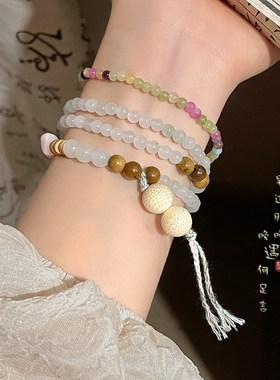 彩色天然石檀木拼接串珠手串女新中式复古手链轻奢小众高级感手饰