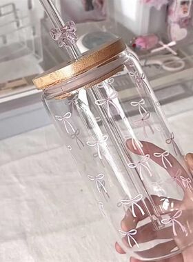 玻璃杯水杯女生带盖高硼硅学x生杯子防摔不烫手大容量高颜值少女