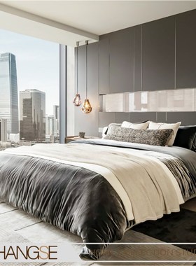 尚塞布艺黑白灰色系现代简约轻奢样板房床品套件新房主人房9件套