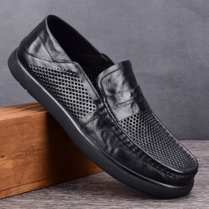 夏季镂空皮鞋男士休闲真皮凉鞋透气豆豆鞋软底一脚蹬头层牛皮男鞋,流行男鞋,乐福鞋（豆豆鞋）,淘宝优惠券,粉丝福利购,淘宝优惠卷