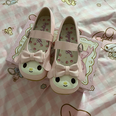 少女风鞋子甜美系lo鞋粉色鞋子圆头低跟可爱宅系平底鞋洛丽塔