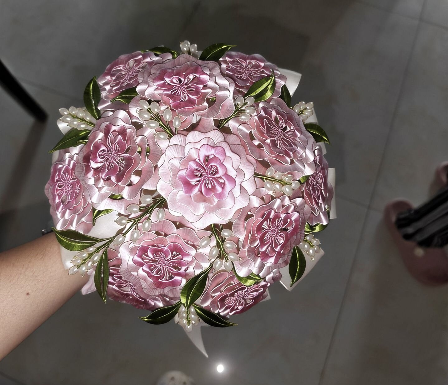diy新娘婚纱香槟玫瑰捧花缠花材料包爱菠菜有教程