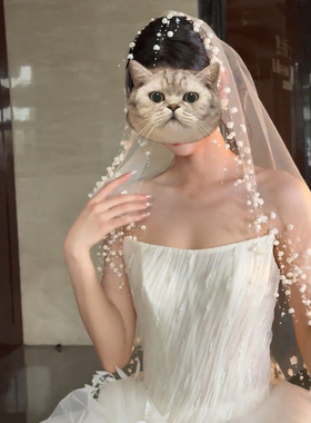 头纱新娘头饰婚纱跟妆新款2025法式手作超仙铃兰花流苏