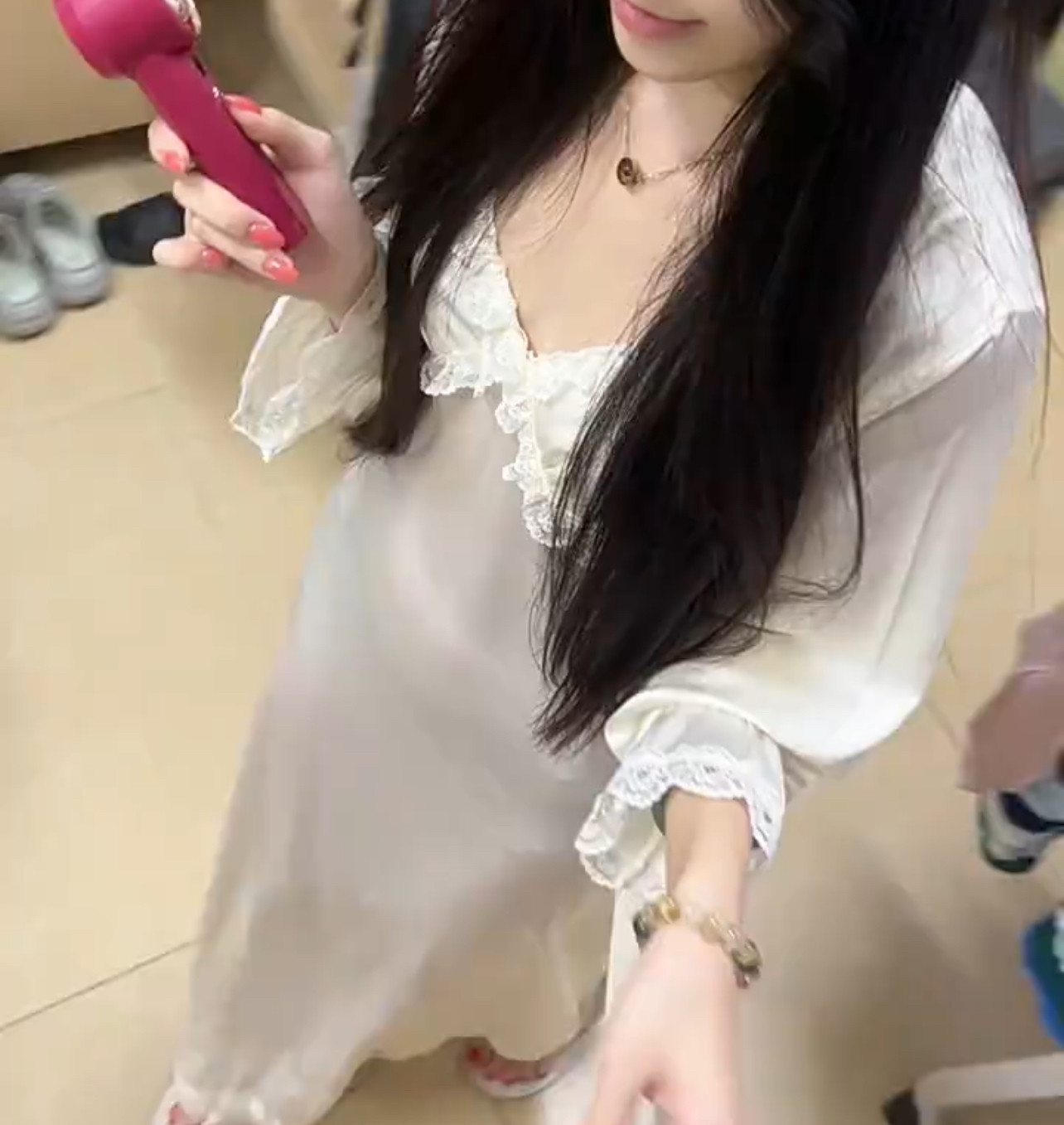 睡裙套装2026爆款睡裙冰丝性感胸垫蕾丝拼接长款睡袍吊带睡衣