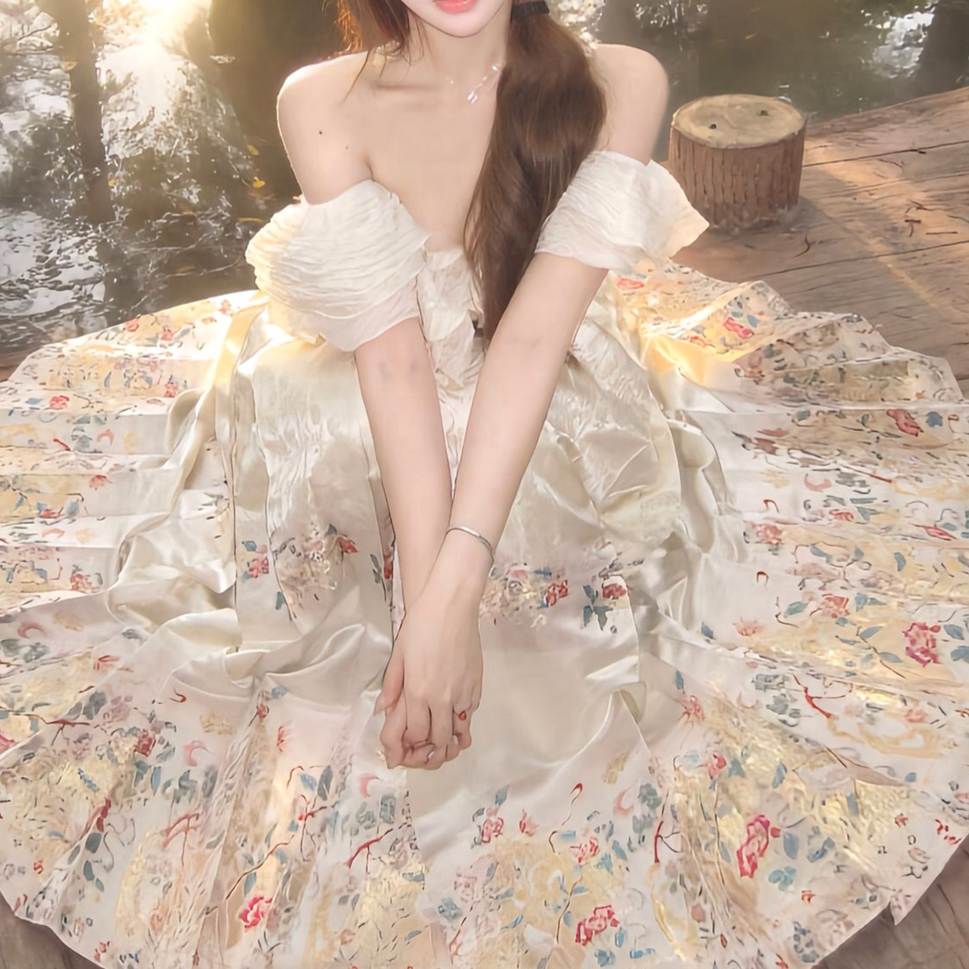 改良汉服马面裙女秋冬季收腰新中式国风白色京云染半身裙上衣套装