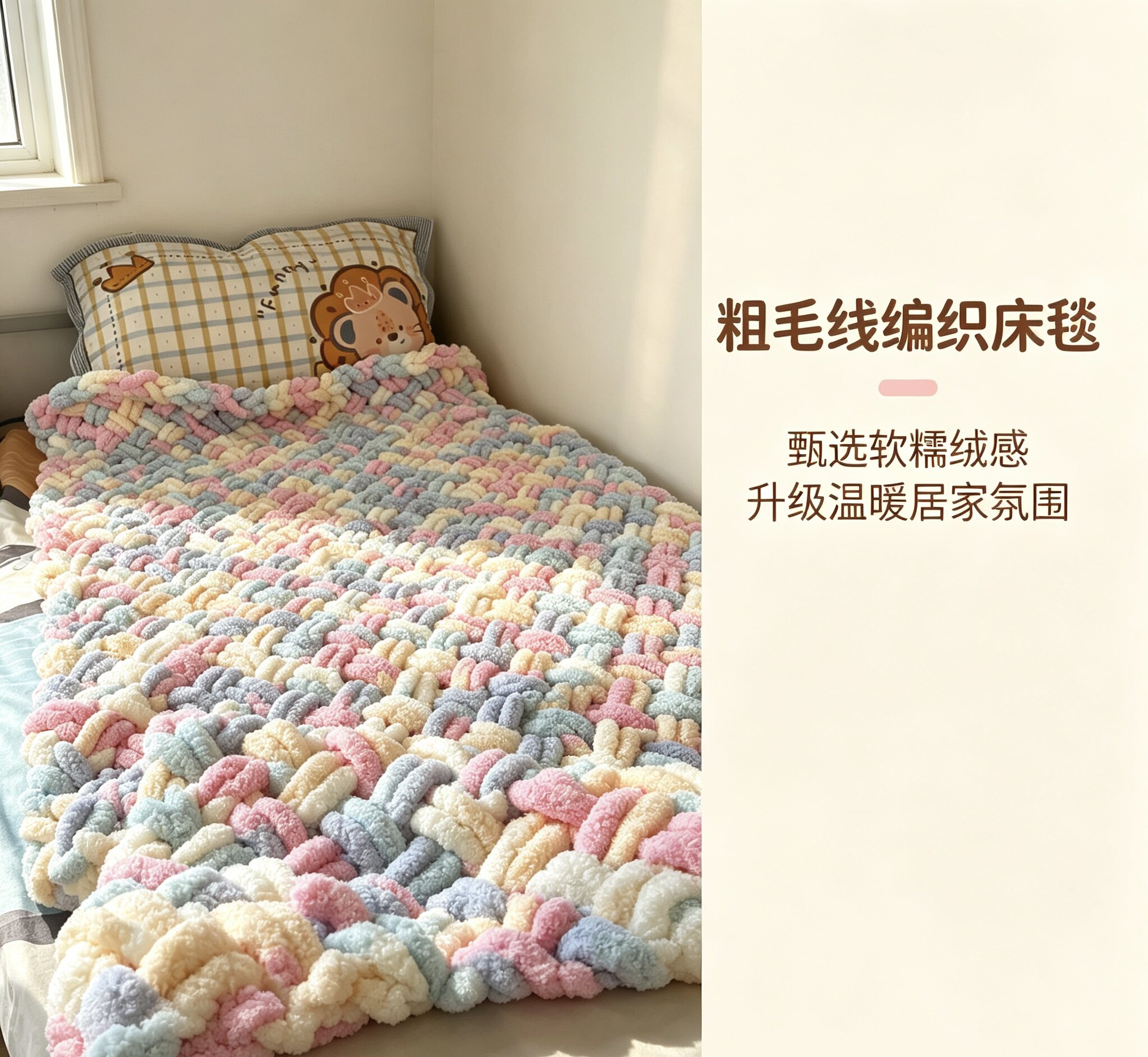 粗冰条线手工编织毯子diy材料包超粗猫尾巴线沙发盖毯办公室盖腿