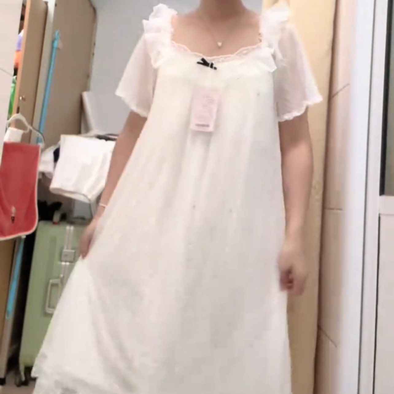 公主风长款裙子夏季带胸垫睡裙女网纱蕾丝睡衣2026新款短袖女士