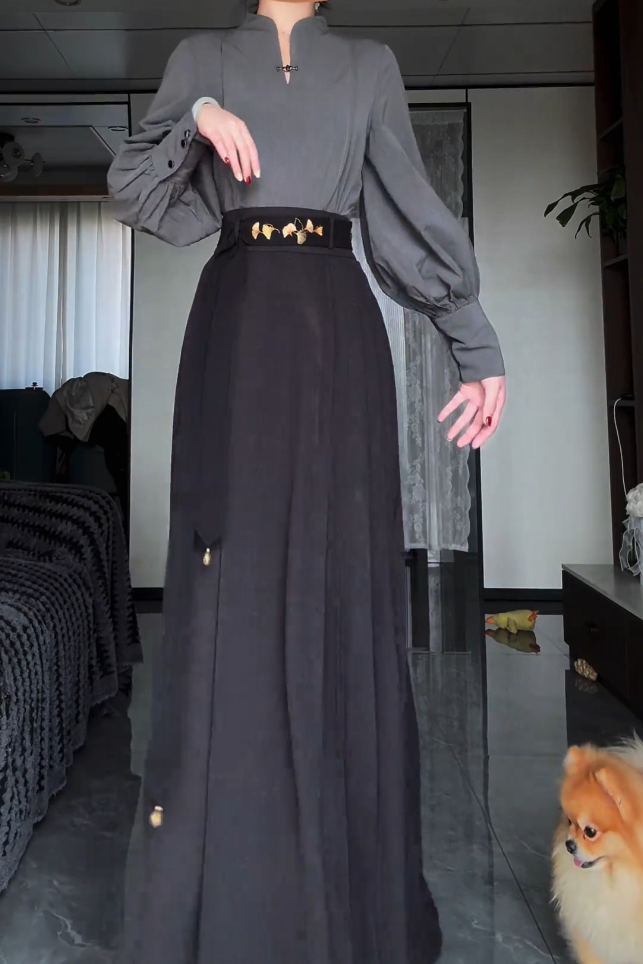 国风日常新款2025黑色系带新中式棉麻改良通勤松紧刺绣腰带马面裙