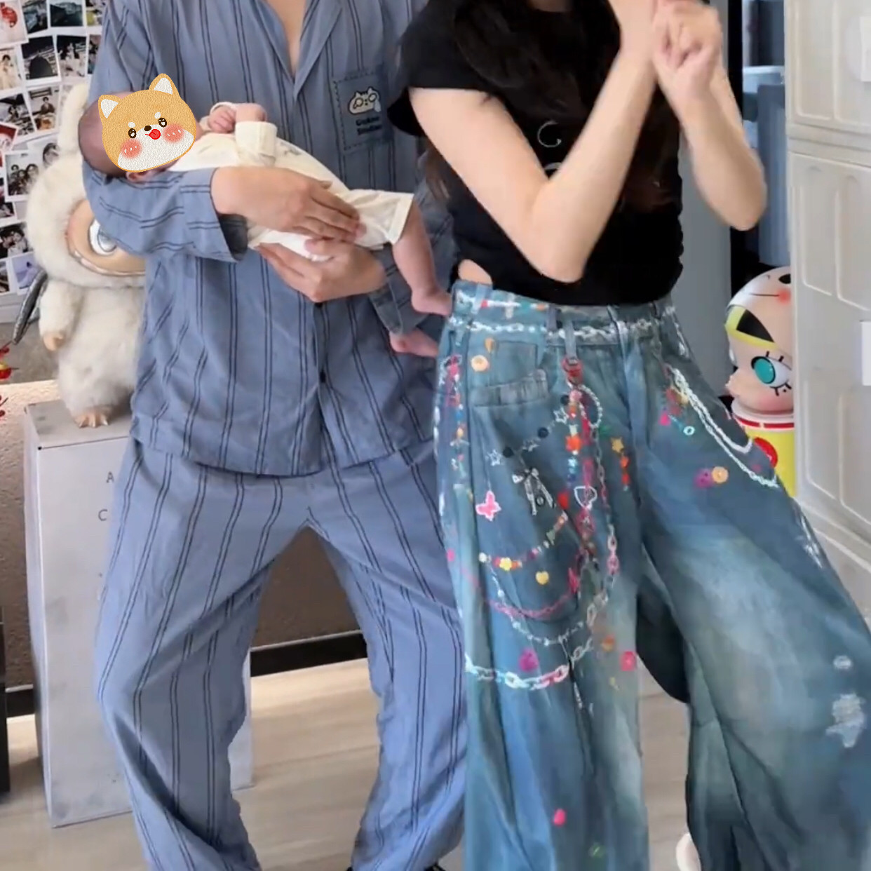裤子女2025新款手绘涂鸦项链印花美式辣妹高街弯刀牛仔裤女
