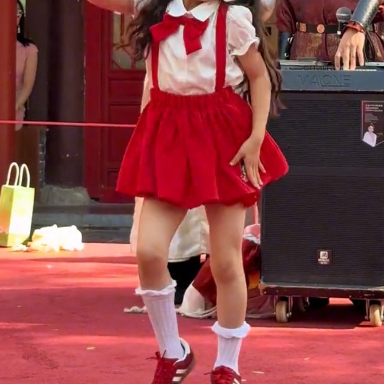 可爱短袖套装红色JK裙子白色衣服薄童装女童连衣裙夏季宝宝表演服