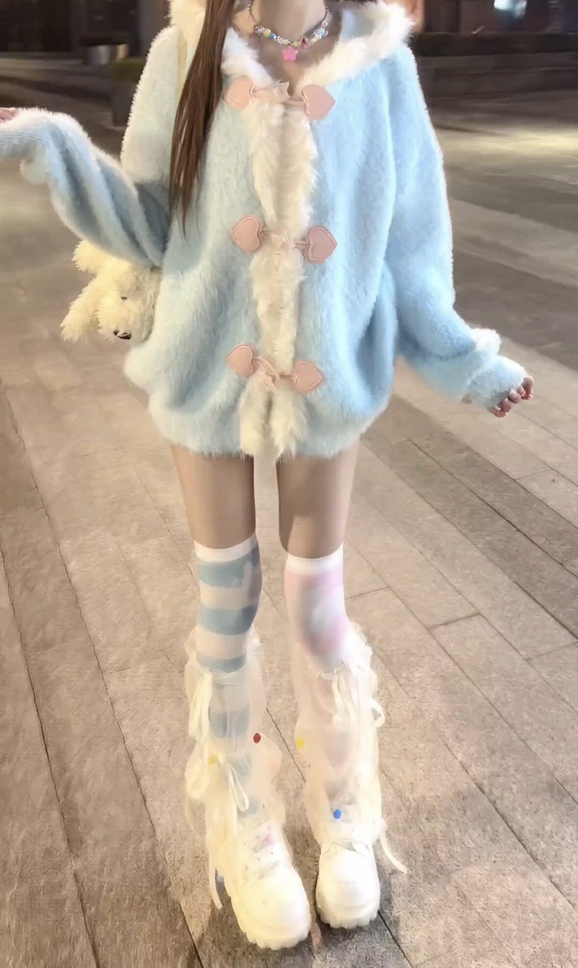可爱连女软妹蝴结蝶珊瑚绒少帽睡袍睡衣冬季新款加绒保暖斗