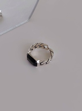 黑石链条食指戒指女小众设计时尚个性2024年新款潮