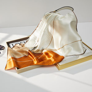 2024桑蚕丝丝巾时尚真丝芳草渡小方巾70夏季披肩百搭素绉缎