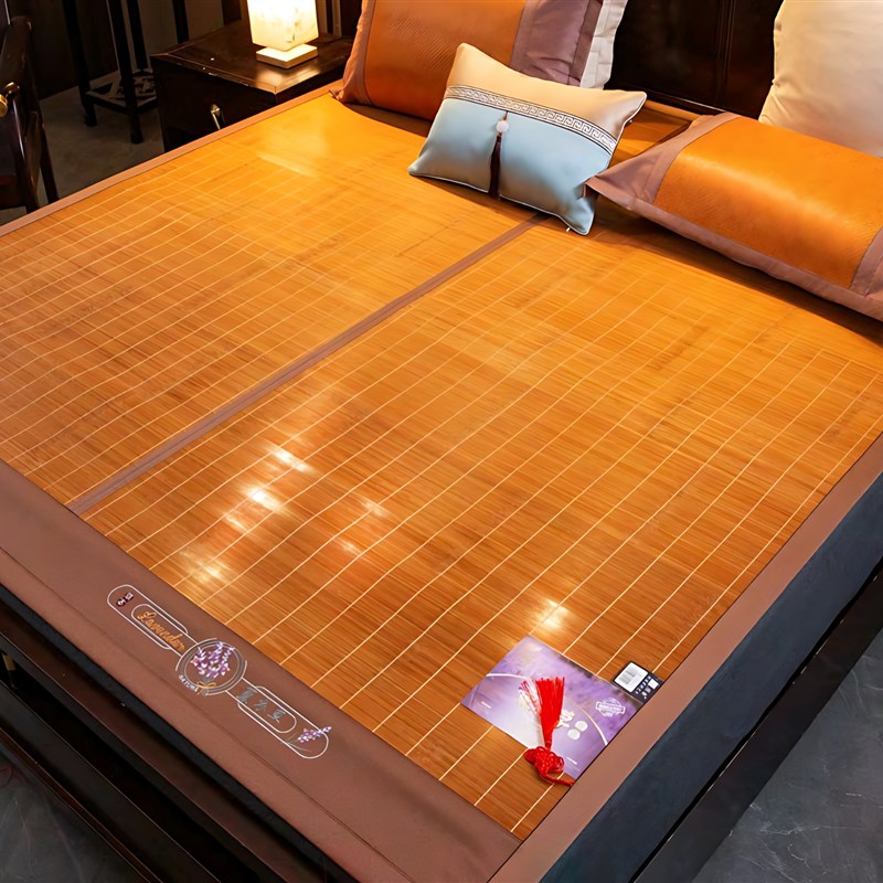 可折叠竹席 环保碳化冰丝藤草席 夏季透气清凉床垫 纯色