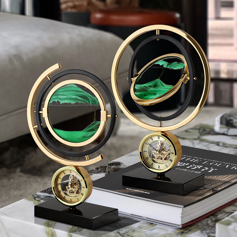 流沙画沙漏时钟摆件现代轻奢创意书房客H厅酒柜桌面装饰品乔迁礼