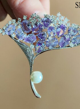 紫色银杏叶胸针高档女奢华气质礼物精致时尚配饰大衣西装别针胸花