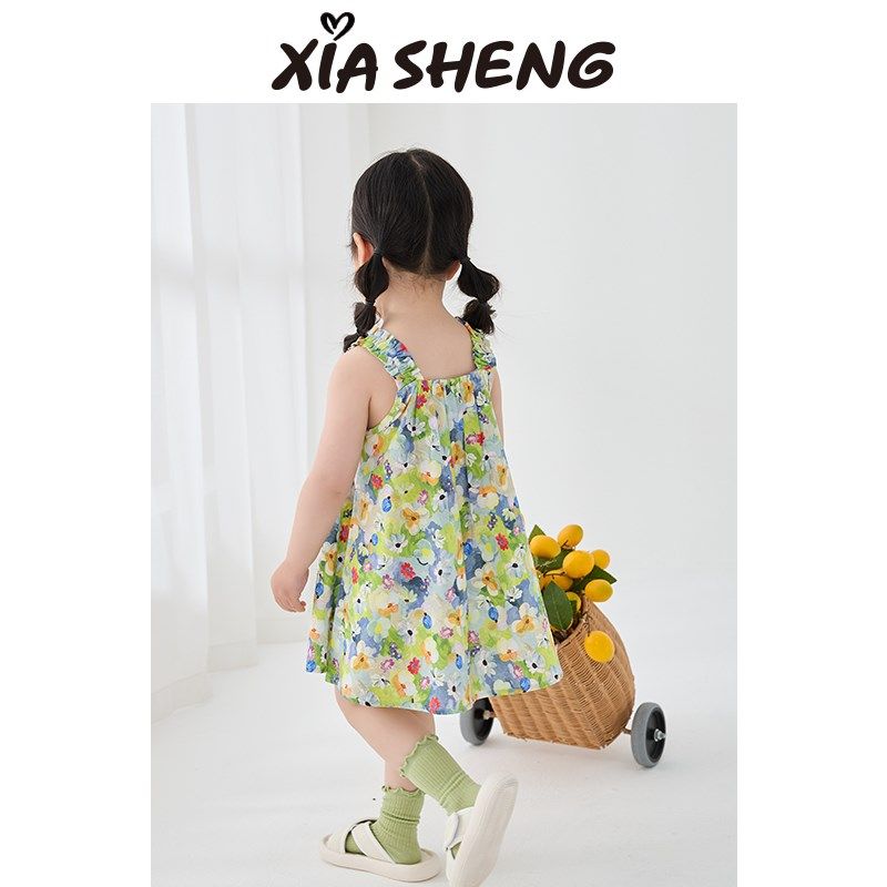 夏生 油画小花吊带裙 女童纯棉印花裙子木耳边连衣裙儿童夏装新款,童装/婴儿装/亲子装,连衣裙,淘宝优惠券,粉丝福利购,淘宝优惠卷