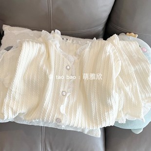 夏季 短裤 白色睡衣女款 纯棉短袖 奶乎乎甜美花边家居 套装 学G生韩版