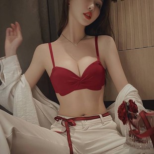 X套装 红色本命年内衣女小胸聚拢收副乳防下垂兔年文胸内裤 新娘结