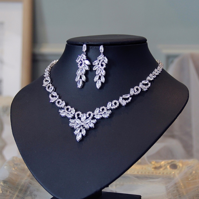 轻奢锆石项链耳环套链新娘结婚饰品婚纱晚礼服配饰晚宴年会首饰