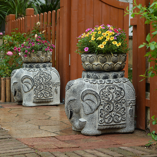 大象一对招财镇宅摆件小t院子别墅门口装饰花园民宿仿石凳子门墩