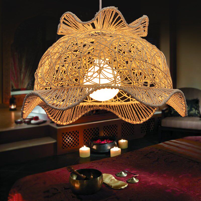 田园风客厅吊灯藤艺灯具创意花篮餐厅阳台灯饭店会所过道藤编吊灯