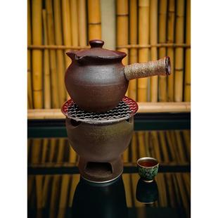 云南烤茶罐粗陶泥碳炉全手工老岩泥松木柴烧侧把带盖公道壶煮茶器