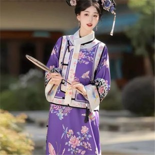 蝴蝶新款清代格格服新中式宫廷风斜襟清朝服饰旗装国风汉服女套装