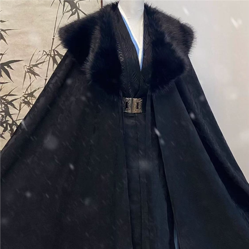 汉服斗篷男冬季加厚保暖新款大毛领披风黑色国风万用cos服武侠风
