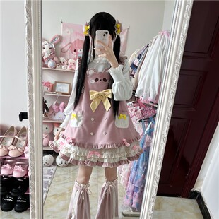 现货【抱抱熊】lolita原创春款可爱萝莉软妹日常背带裙洛丽塔cos